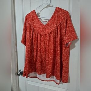 Rust Orange Floral Boho Short Sleeve Top – XXL